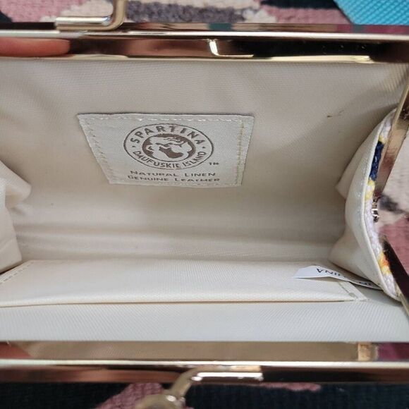 NWT Spartina 449 Harbor Light Island Clasp Coin Purse Wallet Leather Linen - Picture 3 of 7